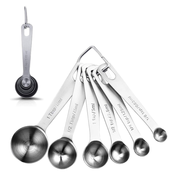 6 Pcs Measuring Spoons 304 Stainless Steel Engraved Scale