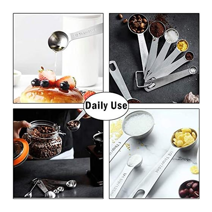 6 Pcs Measuring Spoons 304 Stainless Steel Engraved Scale