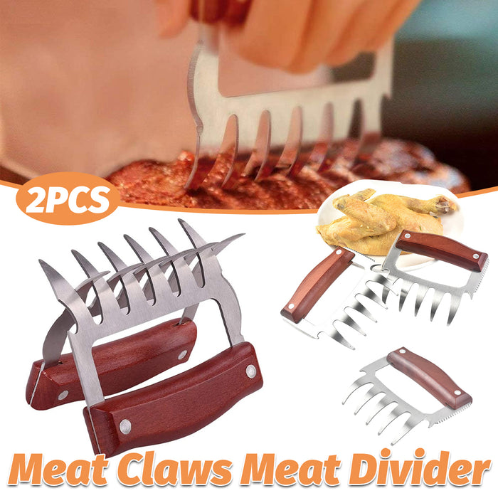 2 Pcs Meat Divider Claws with Wooden Handles 10.5cm