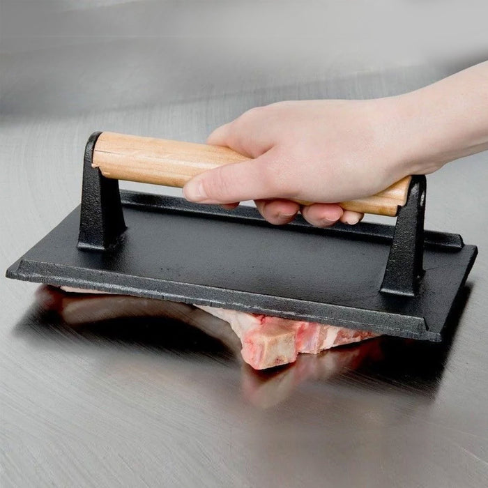 Cast Iron Meat Press with Wooden Handle Rectangular 21cm