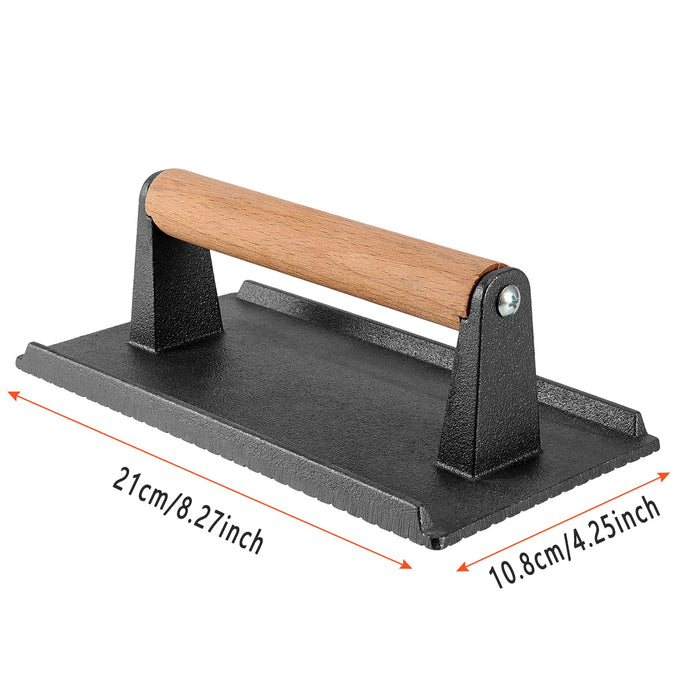 Cast Iron Meat Press with Wooden Handle Rectangular 21cm