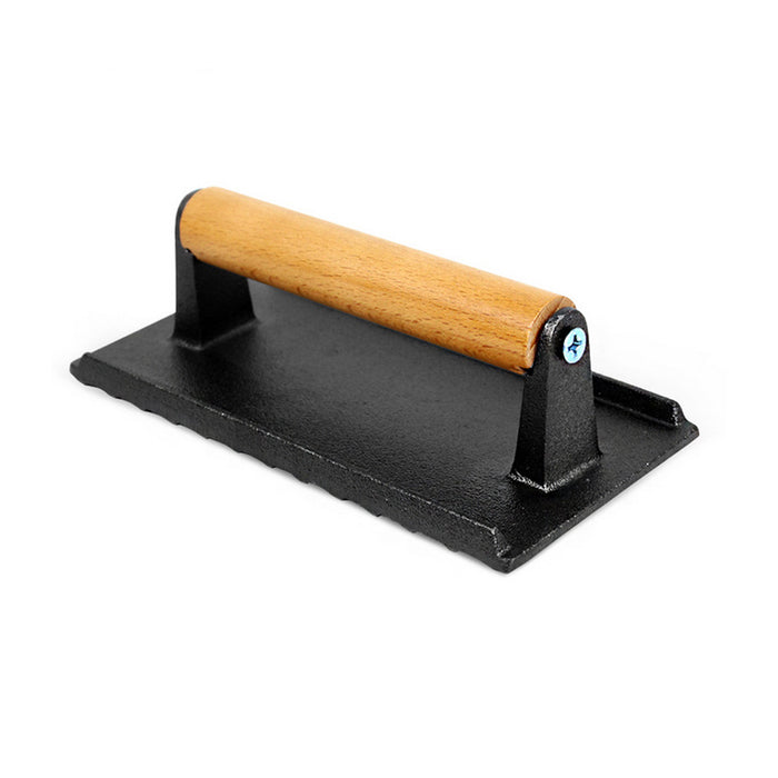 Cast Iron Meat Press with Wooden Handle Rectangular 21cm