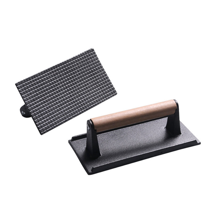 Cast Iron Meat Press with Wooden Handle Rectangular 21cm