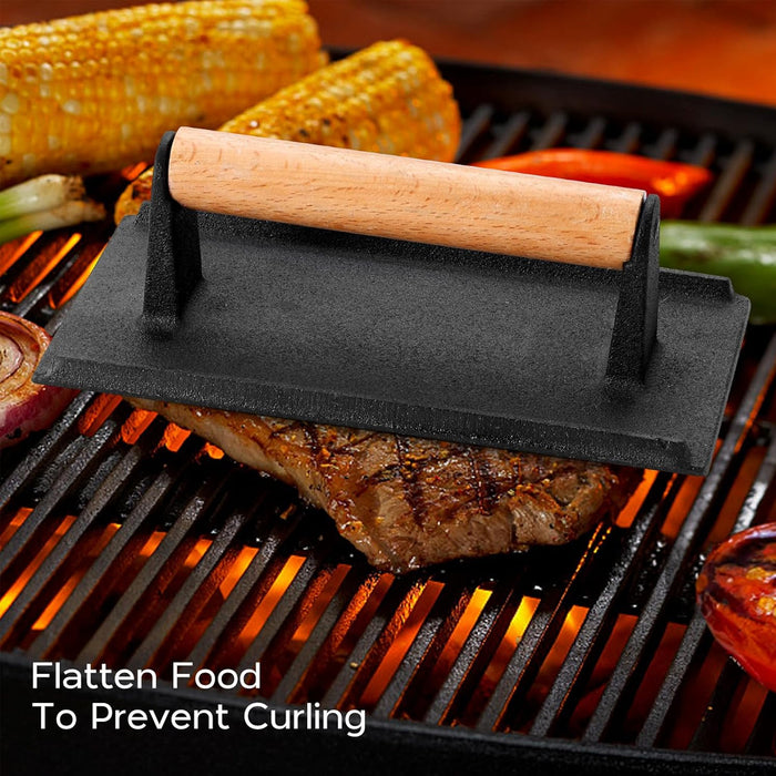 Cast Iron Meat Press with Wooden Handle Rectangular 21cm