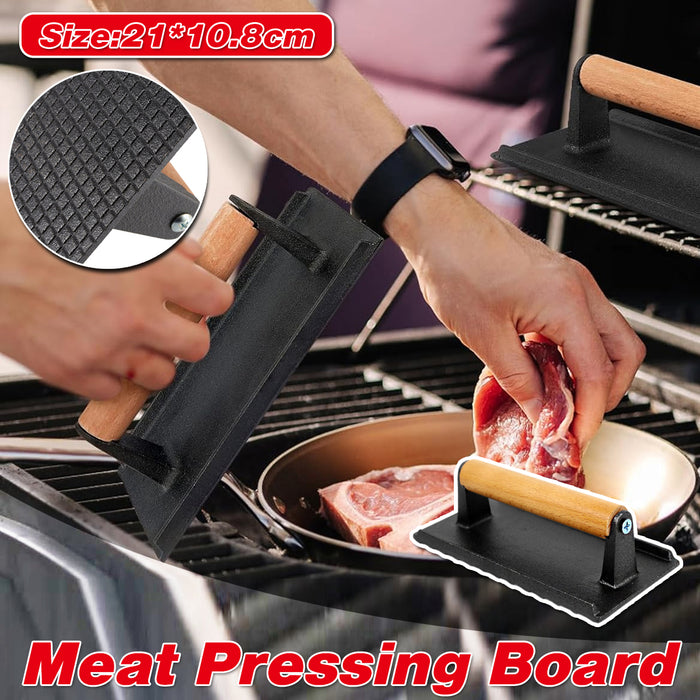 Cast Iron Meat Press with Wooden Handle Rectangular 21cm