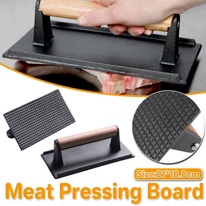 Cast Iron Meat Press with Wooden Handle Rectangular 21cm