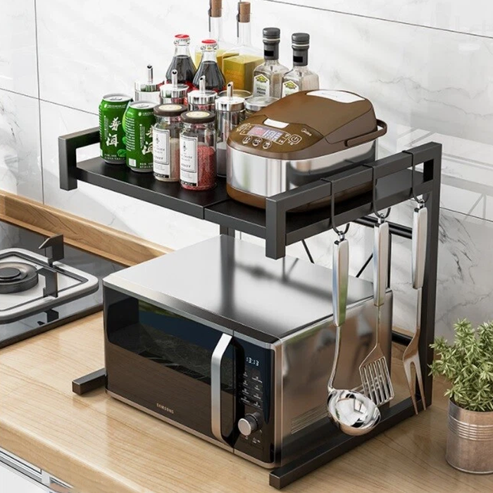 2 Tier Microwave Shelf Stand Adjustable Carbon Steel 65cm