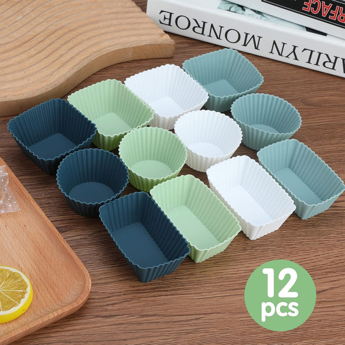 12 Pcs Silicone Cupcake Molds Round & Square Baking Molds Reusable Nonstick for Muffins