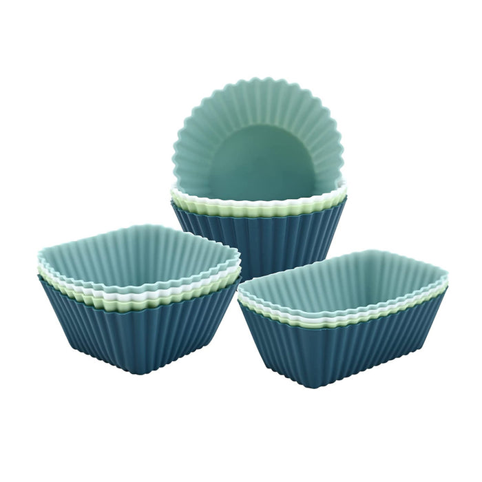 12 Pcs Silicone Cupcake Molds Round & Square Baking Molds Reusable Nonstick for Muffins