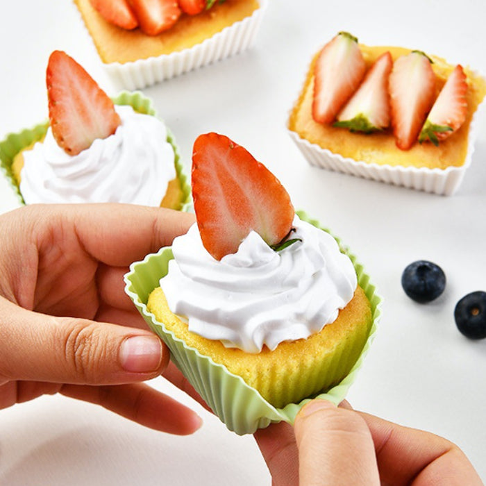 12 Pcs Silicone Cupcake Molds Round & Square Baking Molds Reusable Nonstick for Muffins