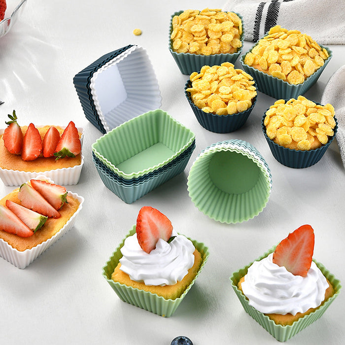 12 Pcs Silicone Cupcake Molds Round & Square Baking Molds Reusable Nonstick for Muffins