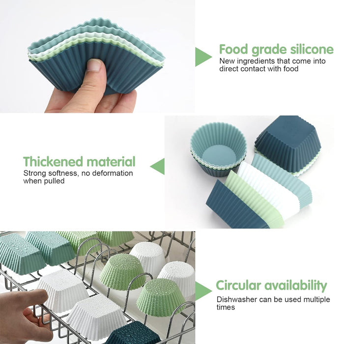 12 Pcs Silicone Cupcake Molds Round & Square Baking Molds Reusable Nonstick for Muffins