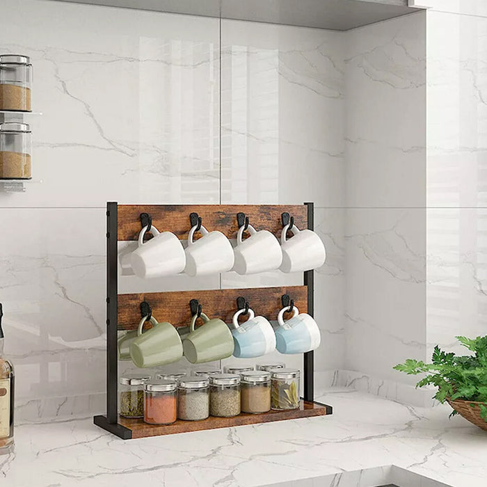 Wooden Mug Rack Double Layer Rotating Holder 43.5cm