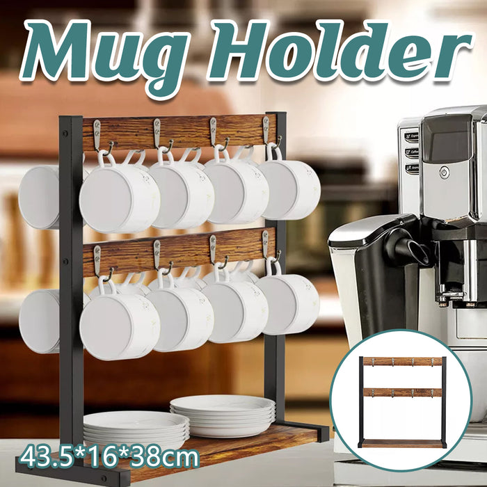 Wooden Mug Rack Double Layer Rotating Holder 43.5cm