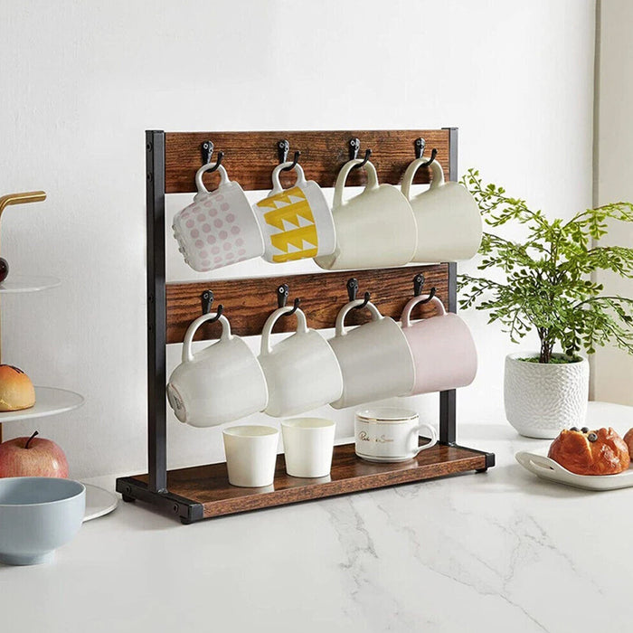 Wooden Mug Rack Double Layer Rotating Holder 43.5cm
