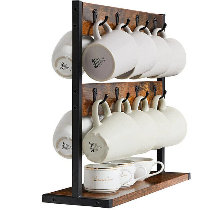 Wooden Mug Rack Double Layer Rotating Holder 43.5cm