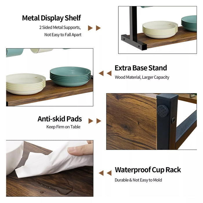 Wooden Mug Rack Double Layer Rotating Holder 43.5cm