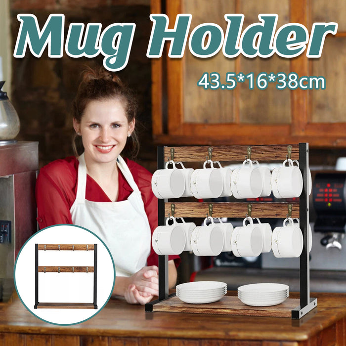 Wooden Mug Rack Double Layer Rotating Holder 43.5cm