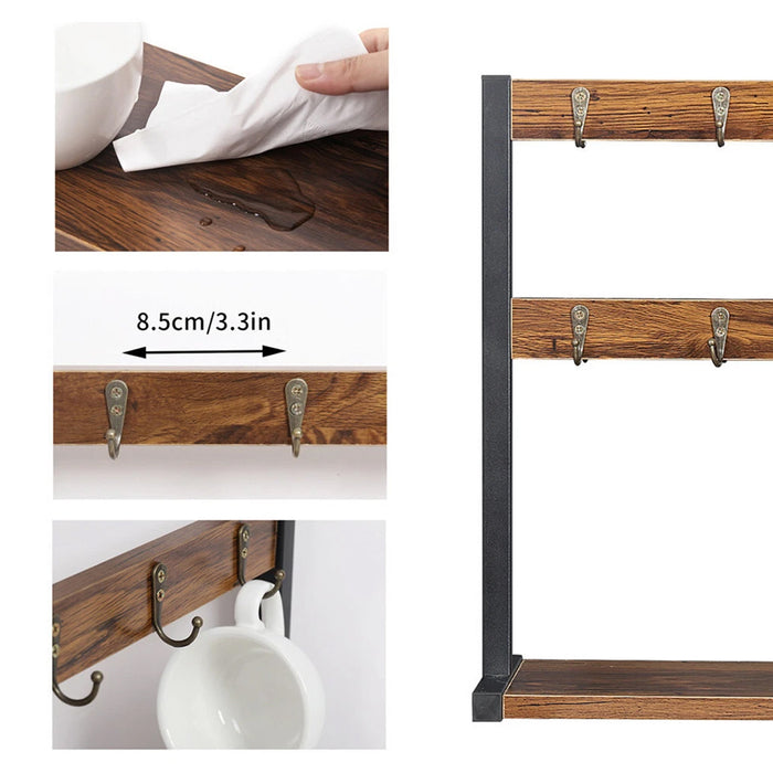 Wooden Mug Rack Double Layer Rotating Holder 43.5cm
