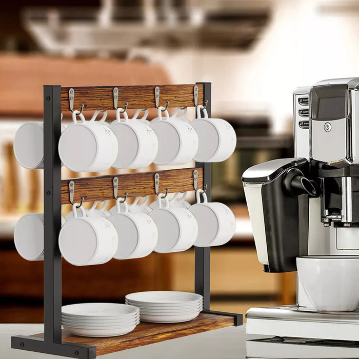 Wooden Mug Rack Double Layer Rotating Holder 43.5cm