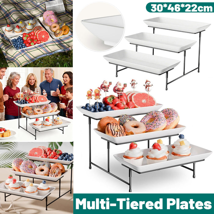 3-Tier Food-Grade PBT Dessert Display Stand 30 x 46 cm Black Metal Frame