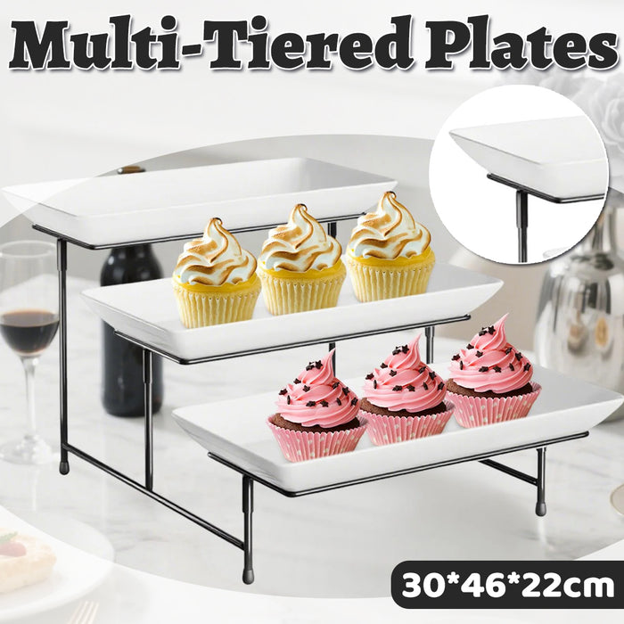 3-Tier Food-Grade PBT Dessert Display Stand 30 x 46 cm Black Metal Frame