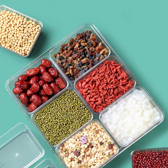 2 Pcs Clear 6-Compartment Spice Container with Lid and 6 Spoons
