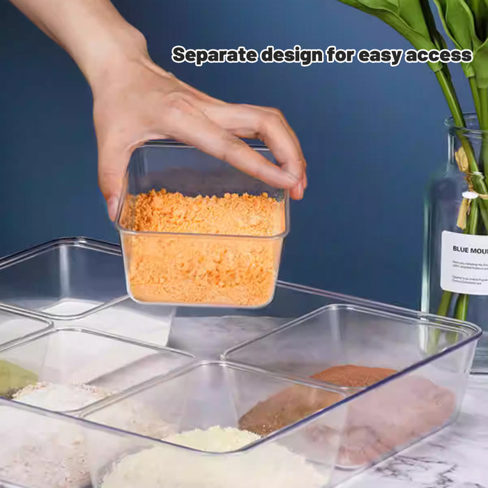 2 Pcs Clear 6-Compartment Spice Container with Lid and 6 Spoons