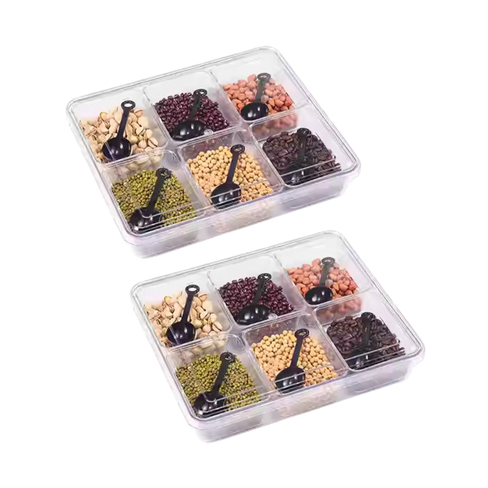 2 Pcs Clear 6-Compartment Spice Container with Lid and 6 Spoons
