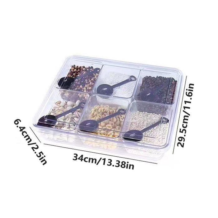 2 Pcs Clear 6-Compartment Spice Container with Lid and 6 Spoons