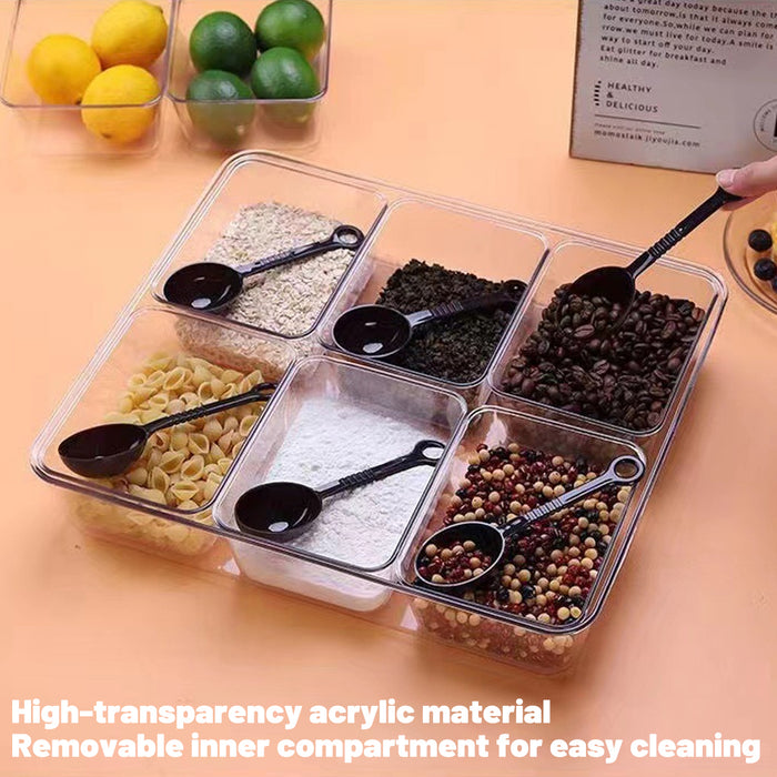 2 Pcs Clear 6-Compartment Spice Container with Lid and 6 Spoons