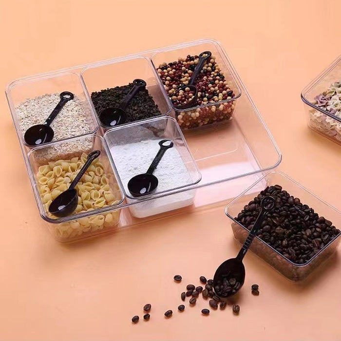 2 Pcs Clear 6-Compartment Spice Container with Lid and 6 Spoons