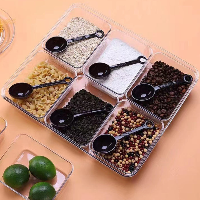 2 Pcs Clear 6-Compartment Spice Container with Lid and 6 Spoons