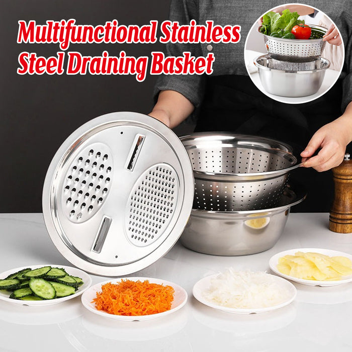 3 Pcs Stainless Steel Colander Basin Mixing Bowl Set with Grater