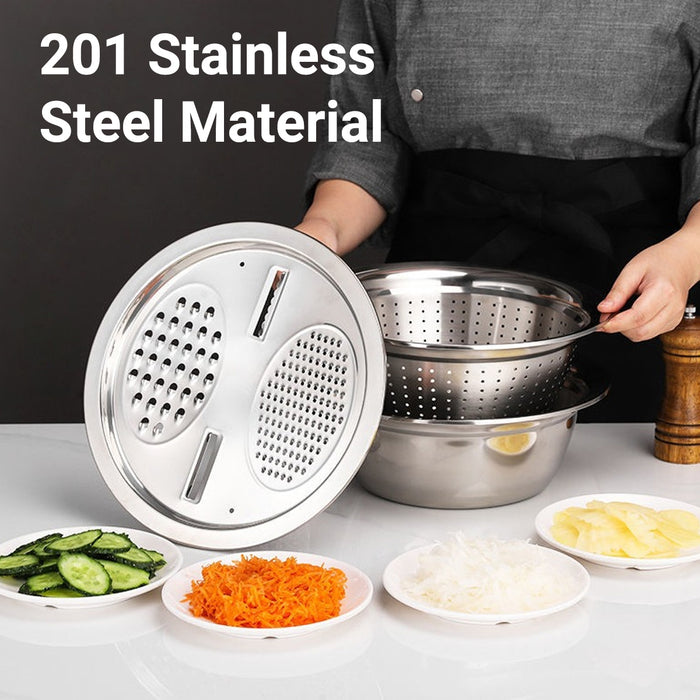 3 Pcs Stainless Steel Colander Basin Mixing Bowl Set with Grater