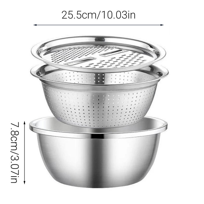 3 Pcs Stainless Steel Colander Basin Mixing Bowl Set with Grater