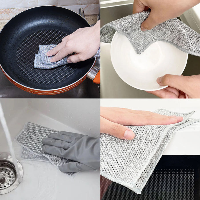 Double Layer Metal Fibre Dishcloth Non-Stick Oil Cleaning Cloth, 10pcs