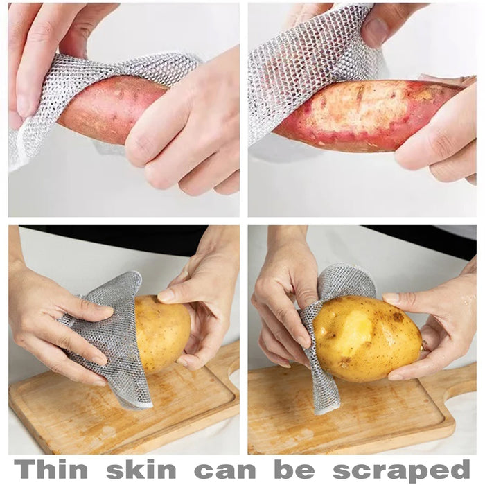 Double Layer Metal Fibre Dishcloth Non-Stick Oil Cleaning Cloth, 10pcs