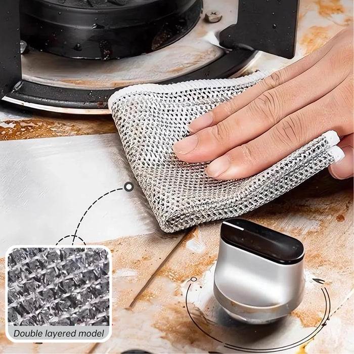 Double Layer Metal Fibre Dishcloth Non-Stick Oil Cleaning Cloth, 10pcs