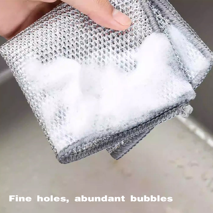 Double Layer Metal Fibre Dishcloth Non-Stick Oil Cleaning Cloth, 10pcs