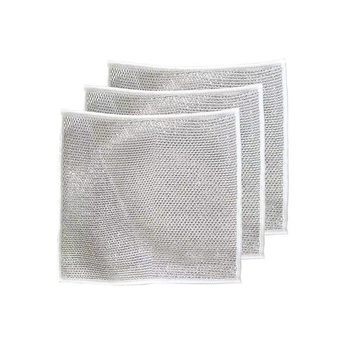 Double Layer Metal Fibre Dishcloth Non-Stick Oil Cleaning Cloth, 10pcs