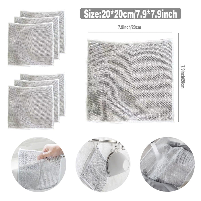 Double Layer Metal Fibre Dishcloth Non-Stick Oil Cleaning Cloth, 10pcs