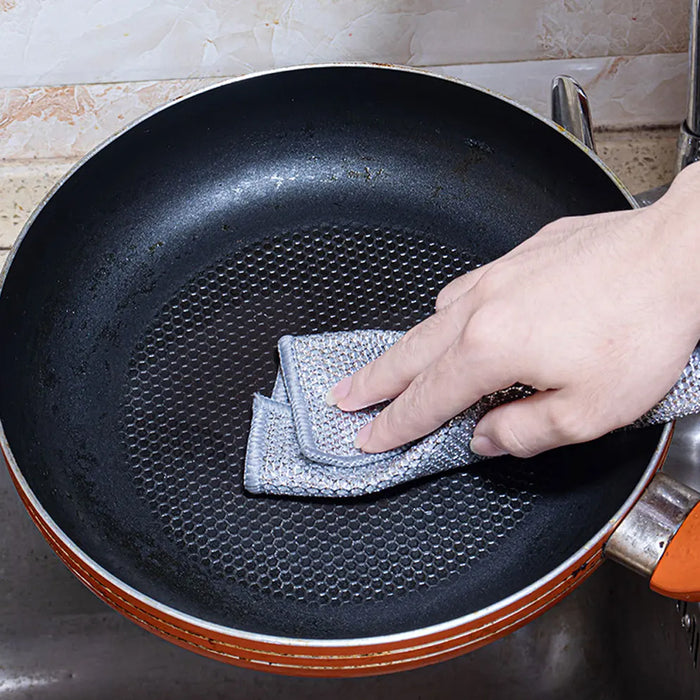 Double Layer Metal Fibre Dishcloth Non-Stick Oil Cleaning Cloth, 10pcs