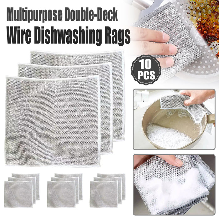Double Layer Metal Fibre Dishcloth Non-Stick Oil Cleaning Cloth, 10pcs