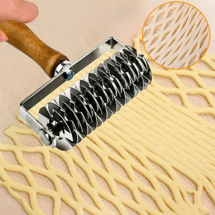 Pastry Lattice Roller Cutter Stainless Steel Wood Handle 19.5cm