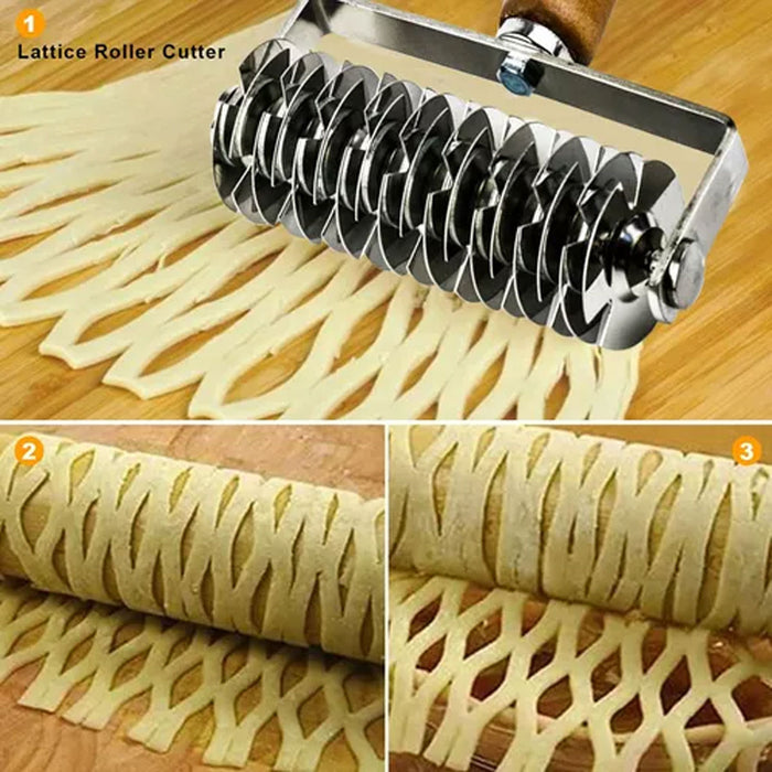 Pastry Lattice Roller Cutter Stainless Steel Wood Handle 19.5cm