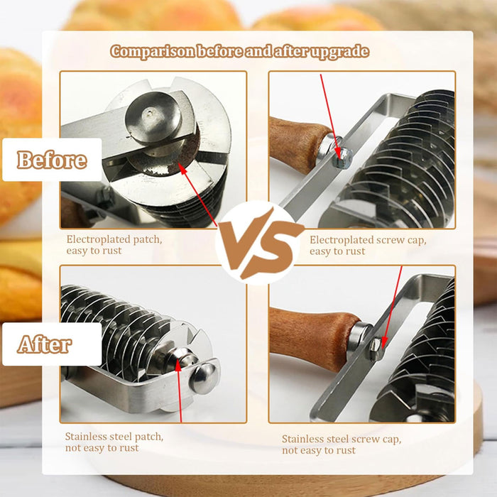 Pastry Lattice Roller Cutter Stainless Steel Wood Handle 19.5cm