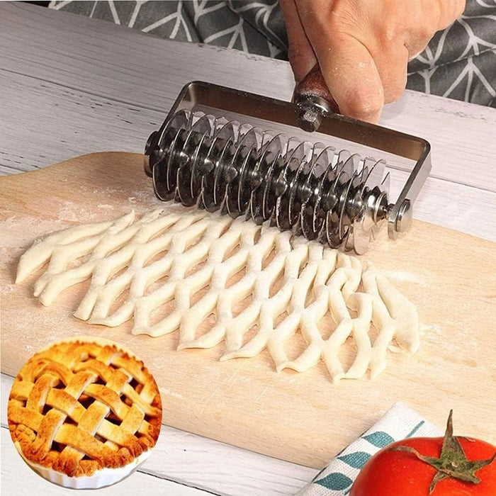Pastry Lattice Roller Cutter Stainless Steel Wood Handle 19.5cm