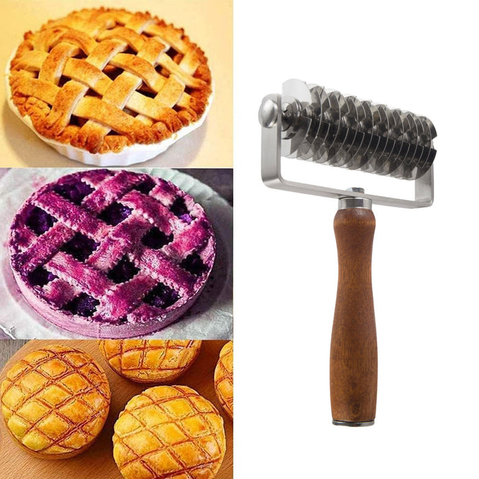 Pastry Lattice Roller Cutter Stainless Steel Wood Handle 19.5cm