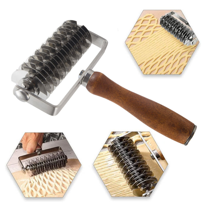 Pastry Lattice Roller Cutter Stainless Steel Wood Handle 19.5cm
